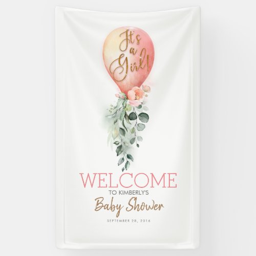 Its a Girl Blush Pink Balloon Baby Shower Welcome Banner
