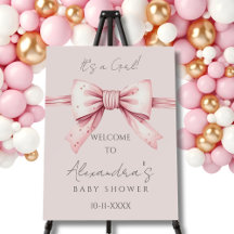 It's a Girl Blush Pink Bow Baby Shower Welcome