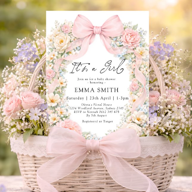 It's a Girl Blush Pink Bow Coquette Baby Shower Invitation (Creator Uploaded)