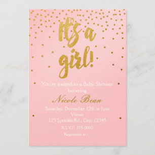 IT'S A GIRL Blush Pink & Gold Confetti Invitation
