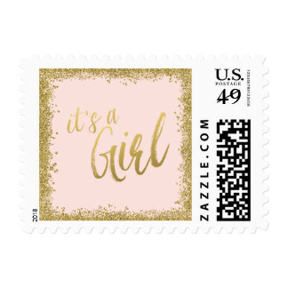 It's a Girl Blush Pink Gold Glitter Baby Shower Postage