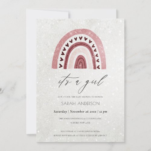 ITS A GIRL BLUSH PINK RAINBOW BABY SHOWER INVITE
