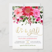 It's A Girl! Blush Pink & Red Floral Baby Shower Invitation (Front)