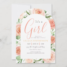 Its A Girl Blush Pink Rose Floral Baby Shower
