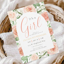 Its A Girl Blush Pink Rose Floral Baby Shower