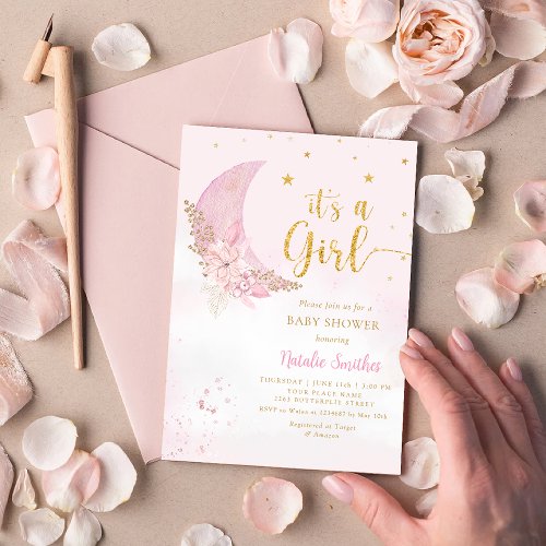 Its A Girl Boho Blush Pink Watercolor Baby Shower  Invitation