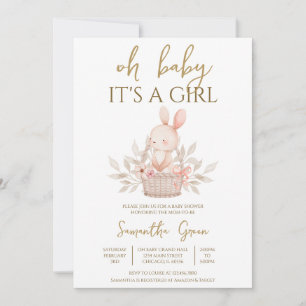  It's a Girl Boho Bunny Baby Shower Invitation