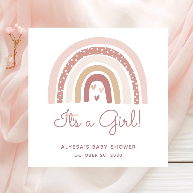 It's A Girl Boho Rainbow Baby Shower Napkins (Creator Uploaded)