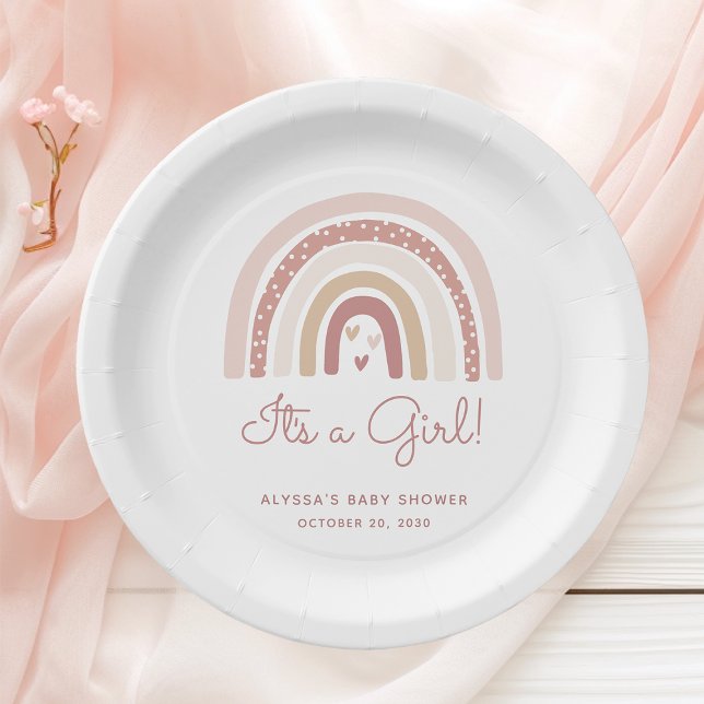 It's A Girl Boho Rainbow Baby Shower Paper Plates (Creator Uploaded)