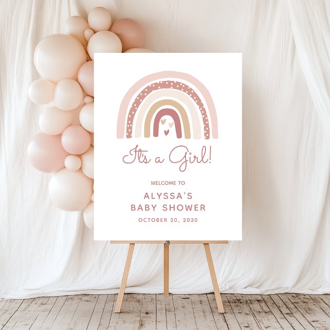 It's A Girl Boho Rainbow Baby Shower Welcome Sign (Creator Uploaded)