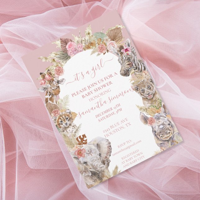 It's a Girl Boho Tropical Safari Jungle Animals   Invitation (Creator Uploaded)
