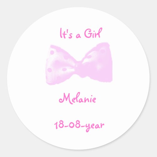 Its a girl _bow_sticker _ _ classic round sticker