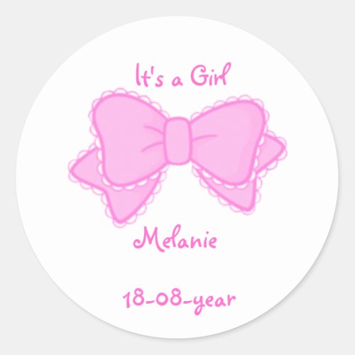 Its a girl _bow_sticker classic round sticker