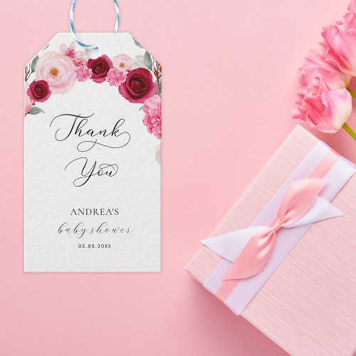 Its a Girl Bright Pink Floral  Berry Baby Shower Gift Tags