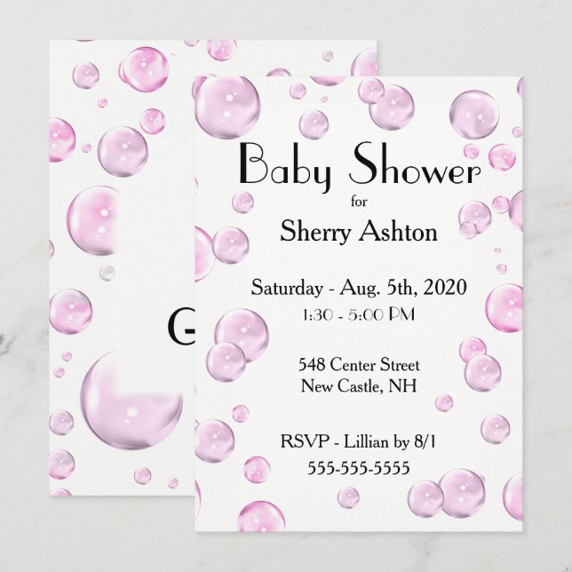 It's a Girl Bubble Pink Baby Shower Invitation (Front/Back)