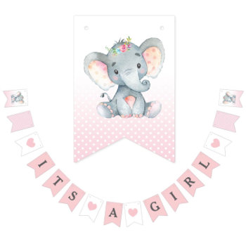 Its A Girl Bunting Flags Banner Elephant Pink by CallaChic at Zazzle