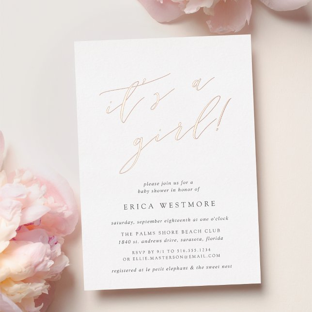 It's a Girl | Calligraphy Baby Shower Foil Invitation (Creator Uploaded)