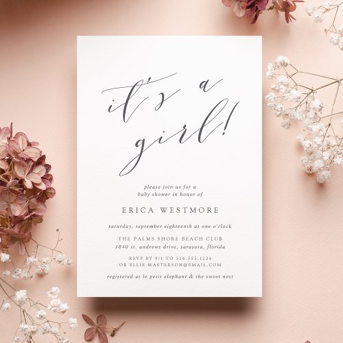 Its a Girl  Calligraphy Baby Shower Invitation
