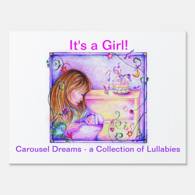 It's a Girl! Carousel Dreams Lawn Sign (Front)
