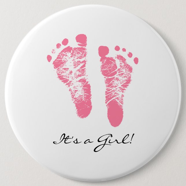 Its a Girl Chic Pink Newborn Footprints Button (Front)