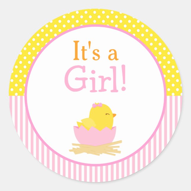 It's a Girl Chick Baby Shower Classic Round Sticker (Front)