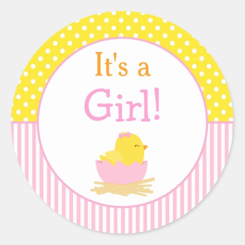 Its a Girl Chick Baby Shower Classic Round Sticker