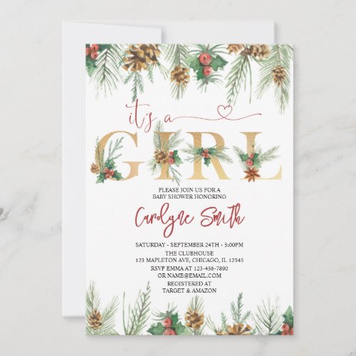 Its A Girl Christmas Baby Shower Invitation