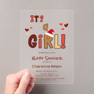 It's a Girl! Christmas Santa Hat Baby Shower Acrylic Invitations