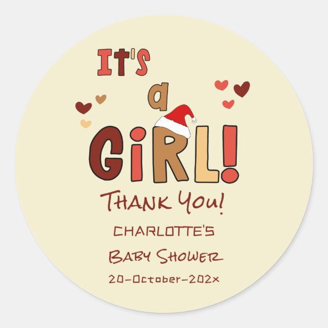 It's a Girl! Christmas Santa Hat Baby Shower Classic Round Sticker (Front)