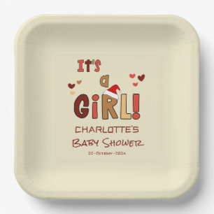It's a Girl! Christmas Santa Hat Baby Shower Paper Plates