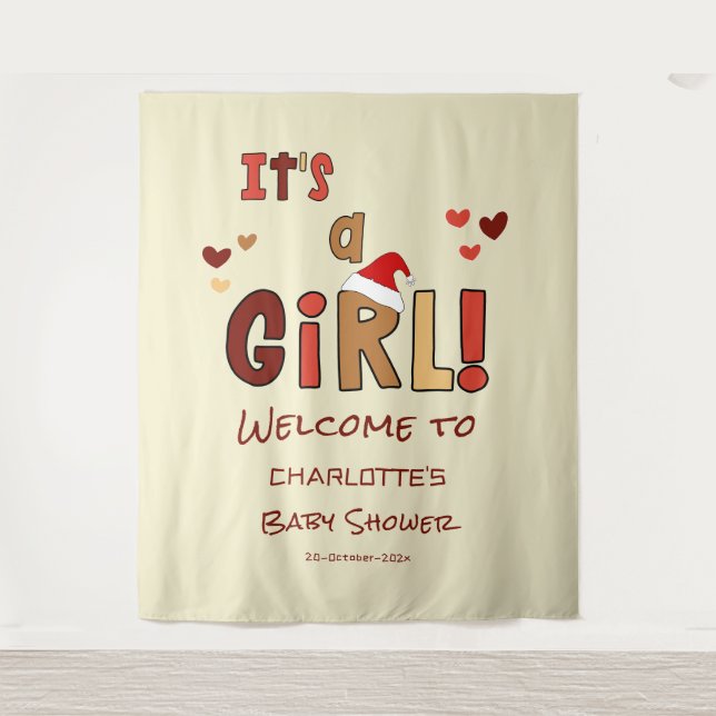 It's a Girl! Christmas Santa Hat Baby Shower Tapestry (Front)