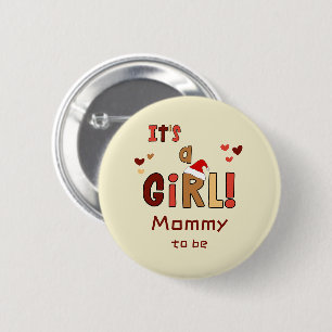 It's a Girl! Christmas Santa Hat Mommy-to-be Button