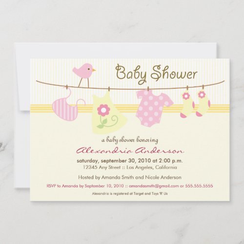 Its a Girl Clothesline Baby Shower Invitation