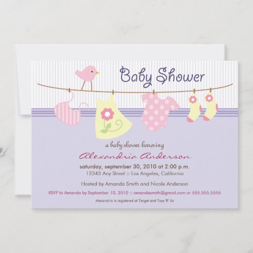 Its a Girl Clothesline Baby Shower Invitation