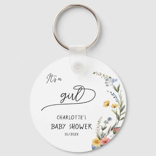 It's a Girl! Colorful Wildflower Baby Shower Keychain (Back)