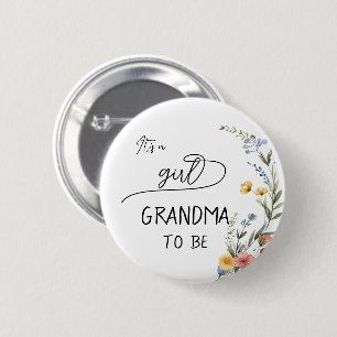 It's a Girl! Colorful Wildflower Grandma-to-be Button