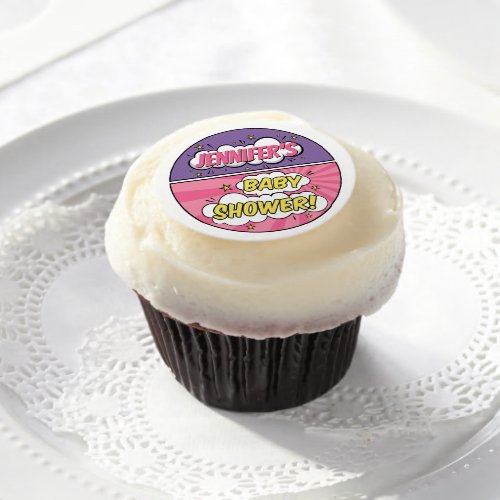 Its A Girl Comic Book Superhero Baby Shower Edible Frosting Rounds