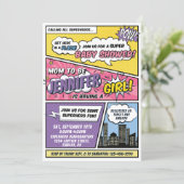 Its A Girl Comic Book Superhero Baby Shower Invitation (Standing Front)