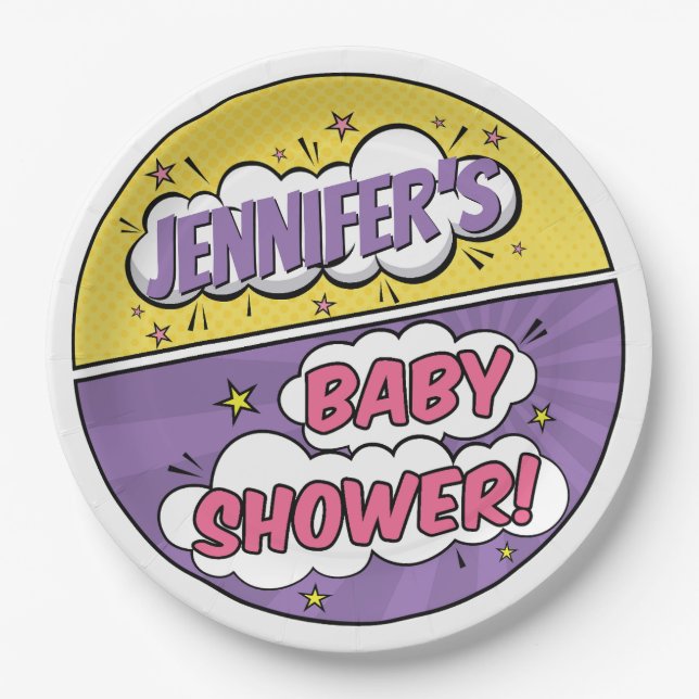 Its A Girl Comic Book Superhero Baby Shower Paper Plates (Front)