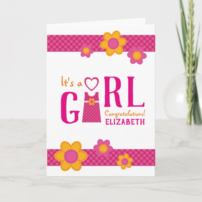It's a girl congratulations mommy's name flowers card (Front)