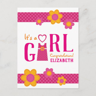 It's a girl congratulations mommy's name flowers postcard