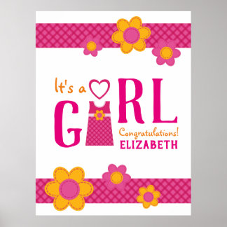 It's a girl congratulations name cute flowers poster