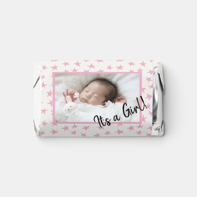It's a Girl Custom Baby Photo Birth Announcement Hershey's Miniatures (Front)