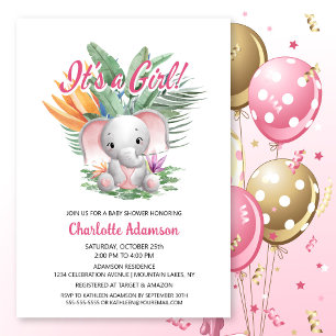 It's a Girl! Cute Baby Elephant Baby Shower Invitation