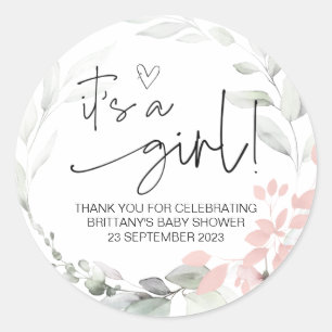 It's a Girl Cute Baby Shower Favor Floral Classic Round Sticker
