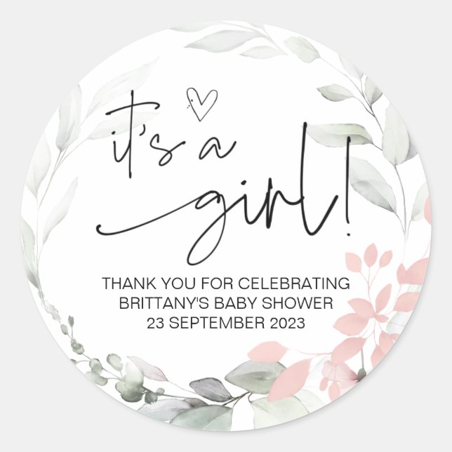  It's a Girl Cute Baby Shower Favor Floral Classic Round Sticker (Front)