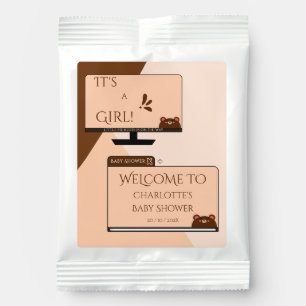 It's A Girl! Cute Bear Computer Screen Baby Shower Hot Chocolate Drink Mix