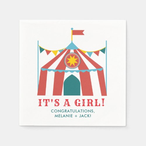 Its a Girl Cute Circus Gender Reveal Baby Shower Napkins