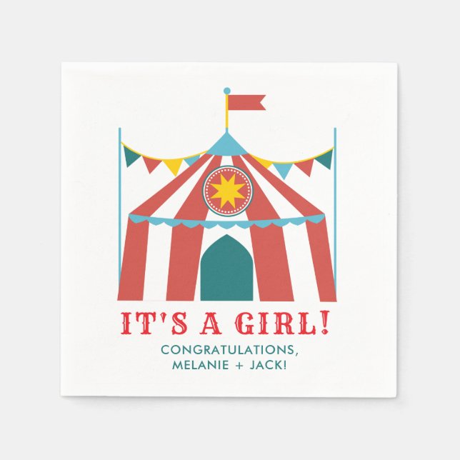 It's a Girl Cute Circus Gender Reveal Baby Shower Napkins (Front)