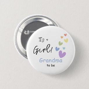 It's a Girl! Cute & Colorful Hearts Grandma-to-be Button